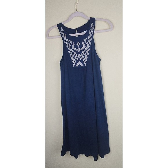 Liz Lange Maternity Summer Dress Size Blue aztec 100% Cotton Lined Sleeveless - Picture 1 of 10